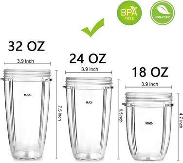 Набір з 2 чаш для блендера NutriBullet Pro 900/600 Вт, 710 мл, з 2 кришками, BPA Free, для смузі, запасні частини