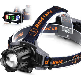 MIAOKE ліхтарик налобний LED, USB акумуляторний, 100000 люмен, водонепроникний IPX5, 4 режими, індикатор заряду, сигнальне світло, для дорослих, для бігу, кемпінгу, риболовлі, помаранчевий