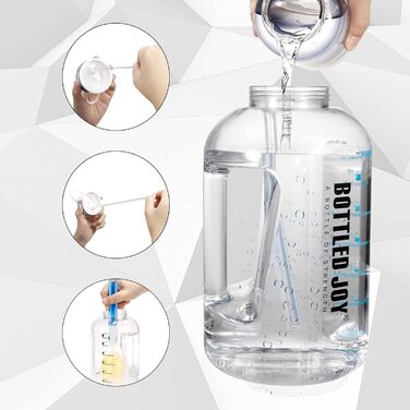 Пляшка для води з трубочкою 3.5 л, BPA-free, герметична, пластикова спортивна пляшка з часовими мітками для фітнесу, офісу, дому та активного відпочинку
