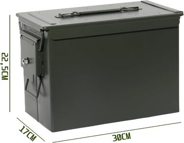 Металева ящик-скриня для зберігання, Munitionskiste US Ammo Box, патронна коробка для акумуляторів та боєприпасів, з замком, 28/30 см