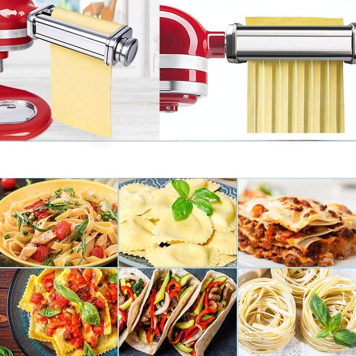 Насадка для макаронів Italdos 3-в-1 для KitchenAid: валик для лазаньї, різак для фетучині та спагеті, нержавіюча сталь, з щітками для чищення