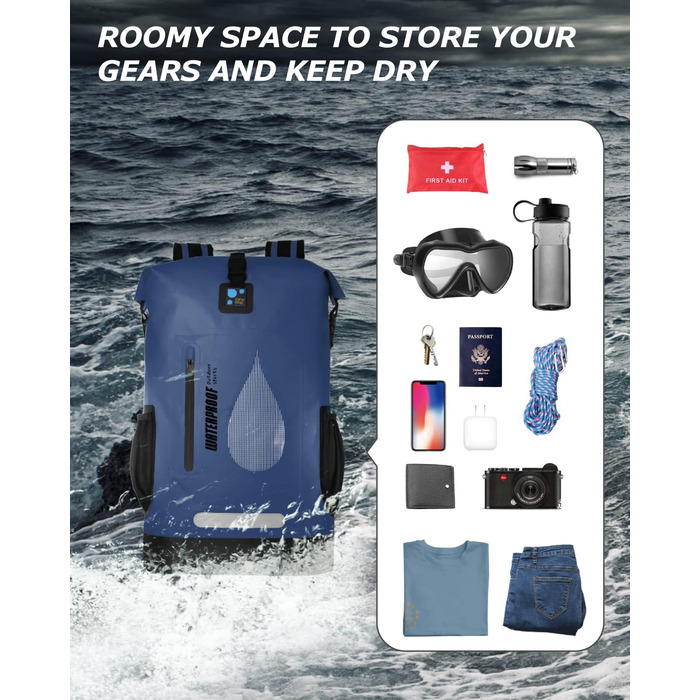 IDRYBAG Водонепроникний рюкзак 30 л з ПВХ для чоловіків, плаваюча сумка для каякінгу, каное, човна, кемпінгу, туризму