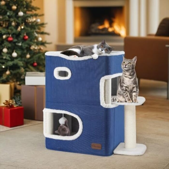 YITAHOME Будиночок для котів, котяче ліжко для дому, котяча вежа, ігрова когтеточка, меблі для котів, котяча хатинка, синій, з платформою
