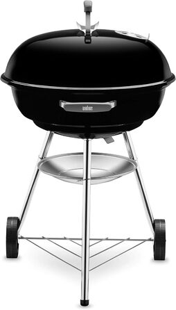 Вугільний гриль Weber Compact Kettle 57 см, порцелянове емалювання, кришка і котел, тринога з колесами, хромована решітка, чорний