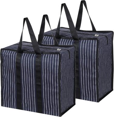 Double R Bags багаторазова велика сумка для покупок з парусини, міцна, з посиленими ручками і дном на блискавці, 2 шт, темно-синя