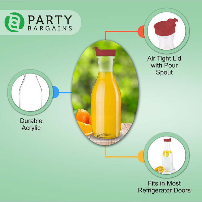 Пластикова глечик Party Bargains з червоною кришкою, прозорий, 12 шт, преміум-якість, міцний пластиковий графин для холодного чаю, напоїв, соків, бару