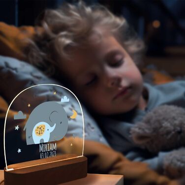 Персоналізований LED нічник для дітей з іменем, дизайн Веселка, настільна лампа у дитячу кімнату, подарунок для немовлят, червоний (слон синій)