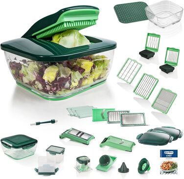 Мультифункціональна овочерізка Genius Nicer Dicer Chef 34-в-1 з томаторізкою, скляною чашею, для нарізки овочів, спіралей, скибок, соломки, джулієн