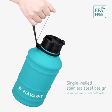 Navaris Фітнес-пляшка 2,2 л з нержавіючої сталі, спортивна водна пляшка XXL для залу, BPA-free, бірюзова
