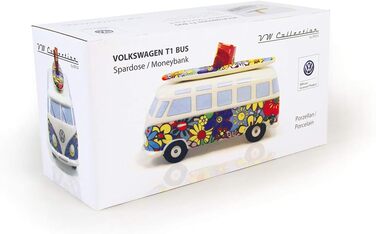 Скарбничка BRISA VW у формі свині з серфбордом, дизайн автобуса Volkswagen T1 Samba, Flower Power, кольорова