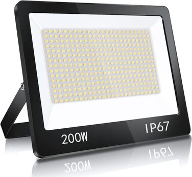 Світлодіодний прожектор YIQIBRO 200Вт для вулиці, 10000Лм, IP67, холодне біле світло 6500K, водонепроникний, для складу, саду, гаража, двору, паркування