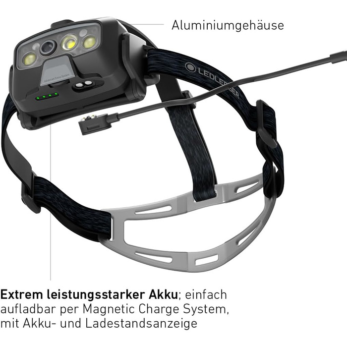 Налобний ліхтар Ledlenser HF8R Core, 1600 люмен, LED, акумуляторний, водонепроникний IP68, з червоним світлом, для туризму та аутдору