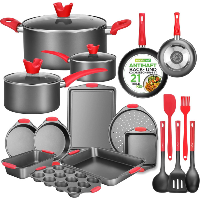 Набір форм для випічки NutriChef 21 предмет – кругла, прямокутна, для кексів, пирогів, піци, мафінів, хліба, антипригарне покриття