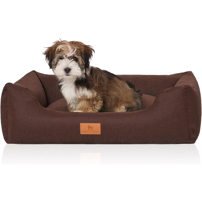Ліжко для собак Knuffelwuff Lotte з велюру, знімний чохол, пране, XXL 120x85 см, для великих, середніх і малих собак, коричневе