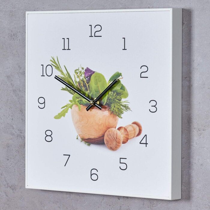 Стіна годинник levandeo 30x30 см для кухні з травами та спеціями, ПВХ, білий, декоративний