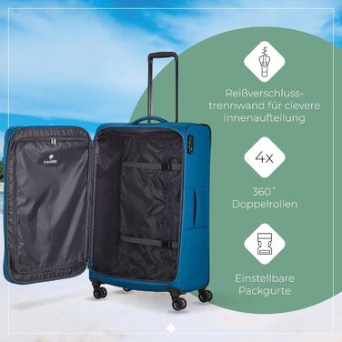 Валіза Travelite Chios L на 4 колесах, м'яка тканина, розширювана, з захистом кутів, 78 см, 90-97 л, стильний дизайн