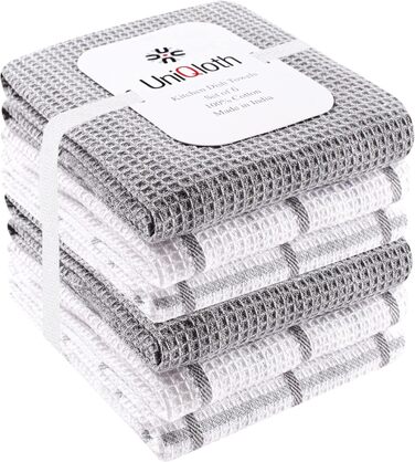 Набір кухонних рушників UniQloth 6 шт, 100% бавовна, сірі, 38x64 см, для ресторану, бару, скла, з петелькою, машинне прання, висока поглинання