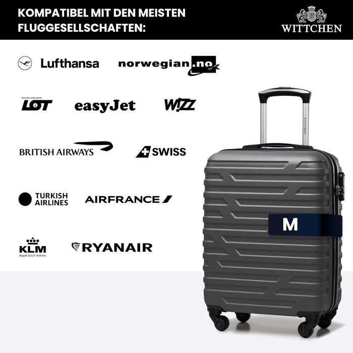 Валіза WITTCHEN A-line II для ручної поклажі, жорсткий корпус ABS, розмір S, сіра – кабінний чемодан на колесах, міцний та якісний