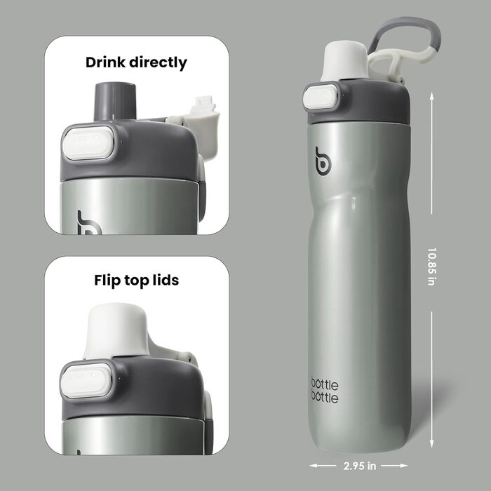 Термос пляшка BOTTLE BOTTLE 680 мл із ручкою та кришкою, спортивна велосипедна фляга, герметична, для подорожей і спорту, зелена (сіра)