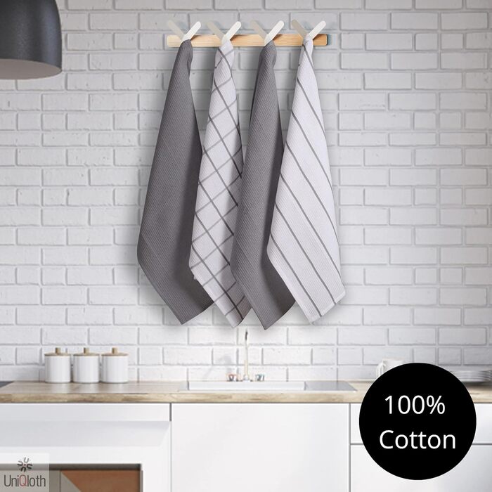Набір кухонних рушників UniQloth 6 шт, 100% бавовна, сірі, 38x64 см, для ресторану, бару, скла, з петелькою, машинне прання, висока поглинання
