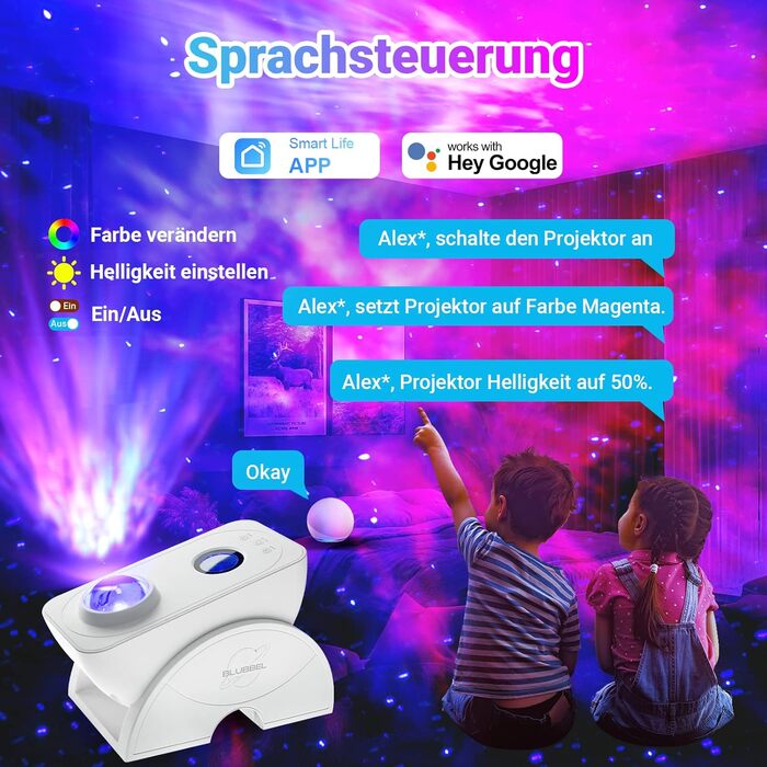 LED проектор зоряного неба Blubbel з Wi-Fi, 3D Галактика, нічник з керуванням через додаток і голос, сумісний з Alexa/Google, для дітей та спальні