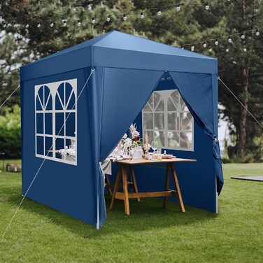 Павільйон 2x2 м Pop-up, водонепроникний, вітростійкий, складаний, з УФ-захистом 50+, регульована висота, 4 стінки, для вулиці, саду, вечірок, кемпінгу, темно-сірий (синій, 4 стінки)