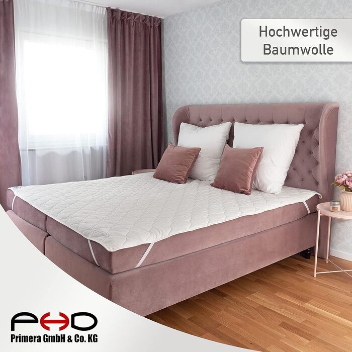 Наматрацник PHD Primera Natural 200x200 см, 100% бавовна, захист для матраца, бокс-спрінг та топера, прати при 40°C