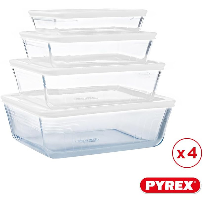 Набір скляних форм Pyrex Cook & Freeze з герметичними кришками (0,8 л, 1,5 л, 2,6 л, 4 л), для заморожування, без BPA