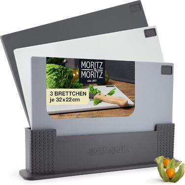 Набір обробних дощок Moritz & Moritz, 3 шт, пластик, 32x22 см, зі стійкою, для кухні, великий розмір, підходить для посудомийки, гігієнічний