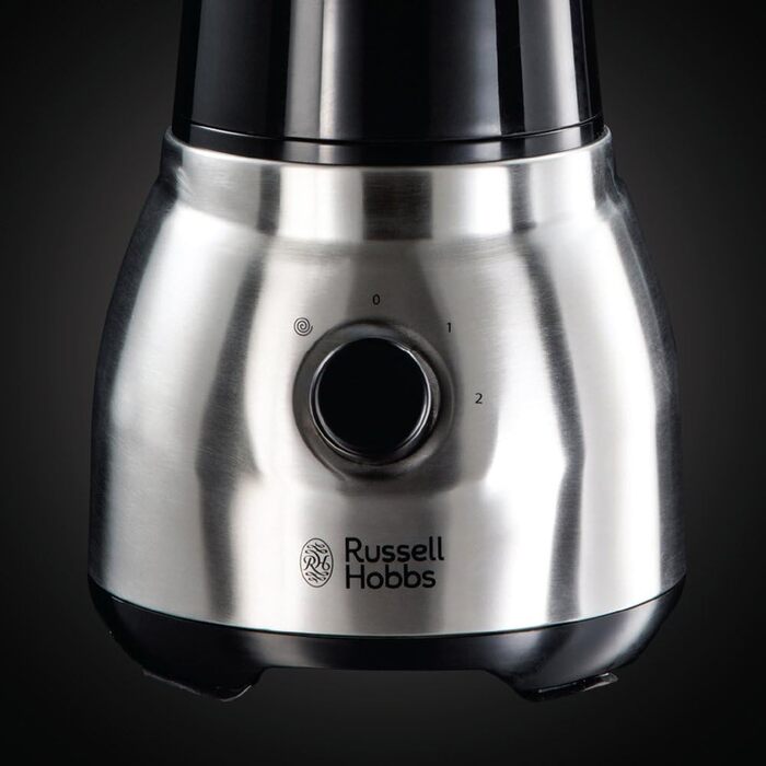 Стаціонарний блендер Russell Hobbs 2-в-1: 1,5 л скляна чаша + 0,6 л пляшка для смузі, нержавіюча сталь, подрібнення льоду, BPA Free, для коктейлів та смузі, модель 23821-56
