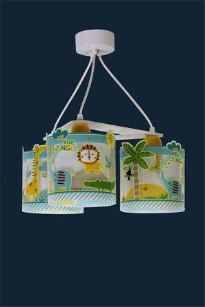 Підвісна лампа для дитячої кімнати Dalber My Little Jungle, 3 плафони, E27, різнокольорова, з малюнками тварин джунглів