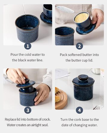 Керамічна маслянка з кришкою HOME DECOR, французька маслянка для свіжого та м'якого масла, реактивна глазур синя