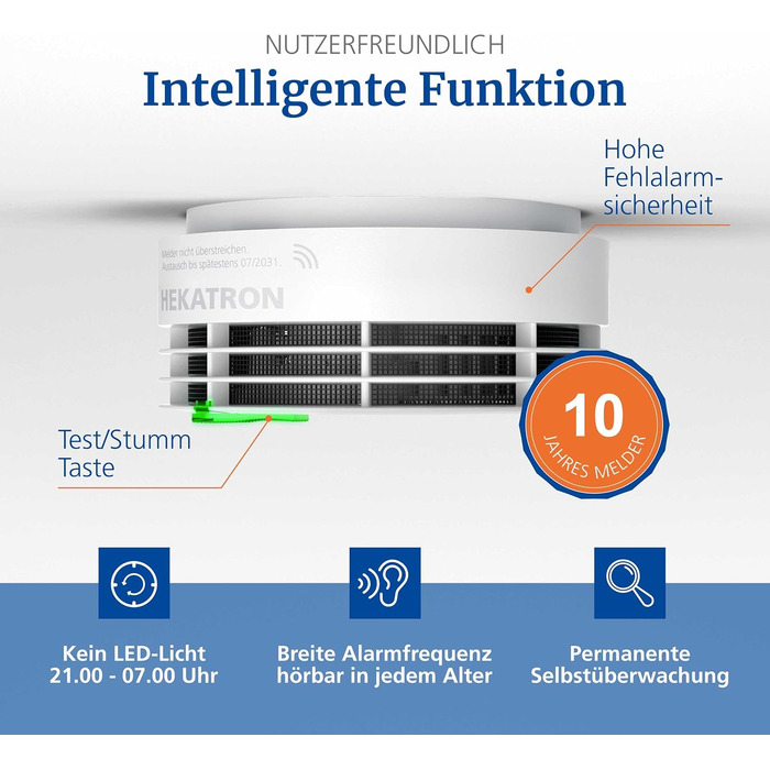 Датчик диму Hekatron Genius Plus X з радіомодулем, 10 років, переможець тестів, Німеччина