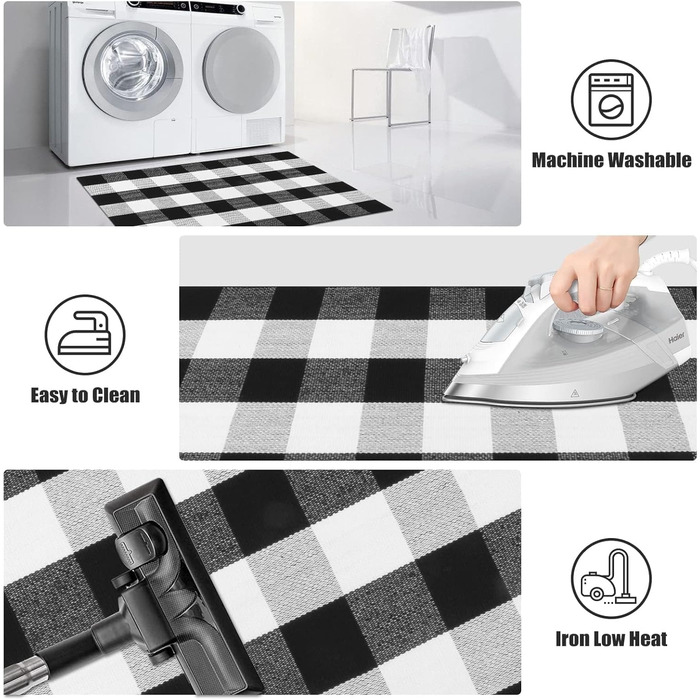 Килимок LEEVAN Buffalo Plaid 70x109 см, чорно-білий, бавовняний, для вулиці та дому, вхідний та кухонний, праний