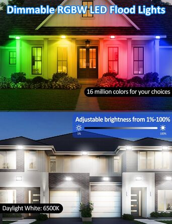 Світлодіодний прожектор для вулиці 100Вт, RGB, з дистанційним керуванням і Bluetooth-додатком, IP66, водонепроникний, набір 2 шт, для саду та двору