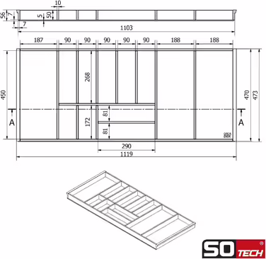 Вставка для столових приборів Orga-Box-1 з бамбука 174x448 мм
