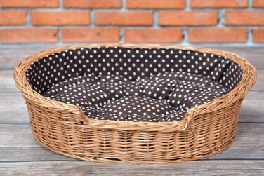 Плетений кошик для собак і котів з подушкою, натуральна лоза, 80x60x26 см, лежак для тварин