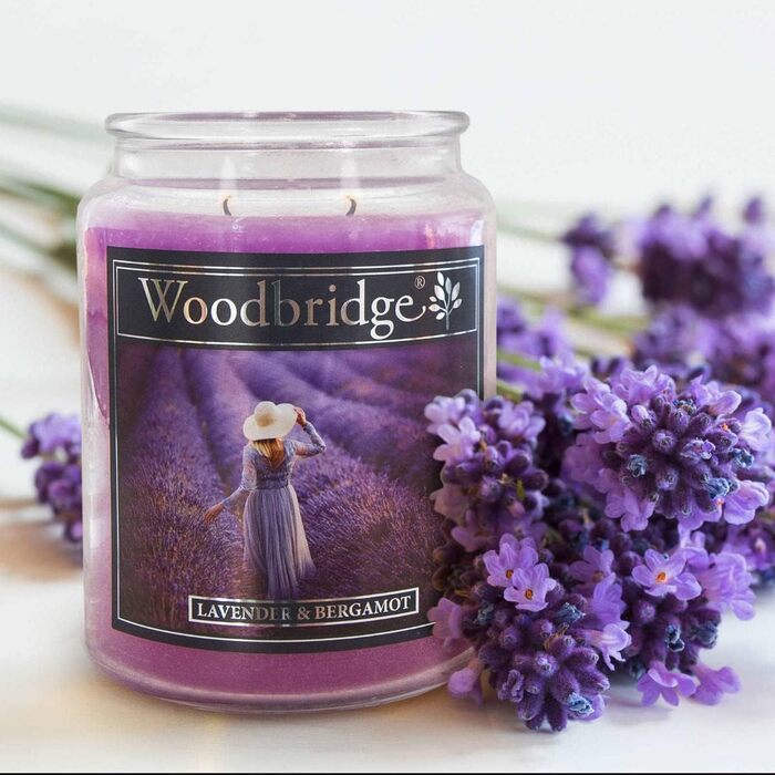 Ароматичні свічки Woodbridge у склі з кришкою, набір 2 шт. Лаванда та бергамот, дві гноти, тривалий час горіння, для дому