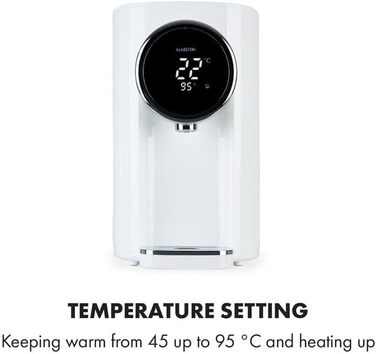 Диспенсер гарячої води Klarstein Hot Spring Plus, 5 л, LCD, 45–95°C, нерж. сталь, захист від перегріву, дитячий замок, білий