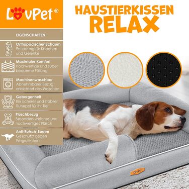 Ортопедичне ліжко для собак Relax XL, знімний чохол, миска і 3 кістки, сіре, 120x85x25 см, для малих, середніх і великих собак