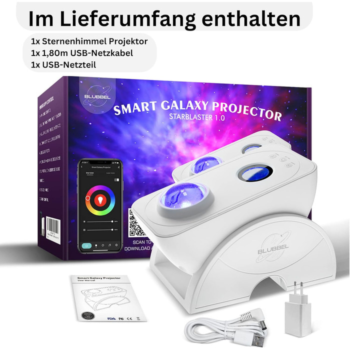 LED проектор зоряного неба Blubbel з Wi-Fi, 3D Галактика, нічник з керуванням через додаток і голос, сумісний з Alexa/Google, для дітей та спальні
