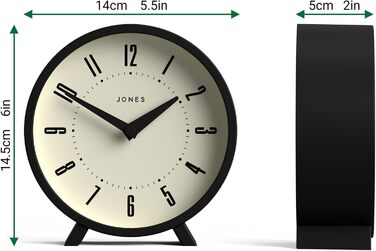 Настільний годинник JONES CLOCKS Venus, чорний, ретро-дизайн, круглий, для столу, полиці, каміна або тумби