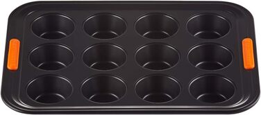 Форма для мафінів Le Creuset на 12 шт, антипригарна, з вуглецевої сталі, стійка до закваски, антрацит/помаранчева