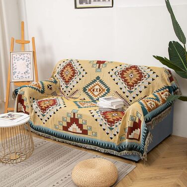 Плед Boho для дивана 130×180 см, в'язаний плед з китицями, декоративний накидка для ліжка, дивана та крісла