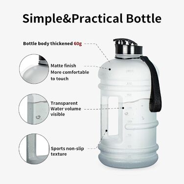 TOOFEEL пляшка для води 2,2 л, спортивна, BPA-free, з мірною шкалою, багаторазова, для залу та тренувань, прозора матова