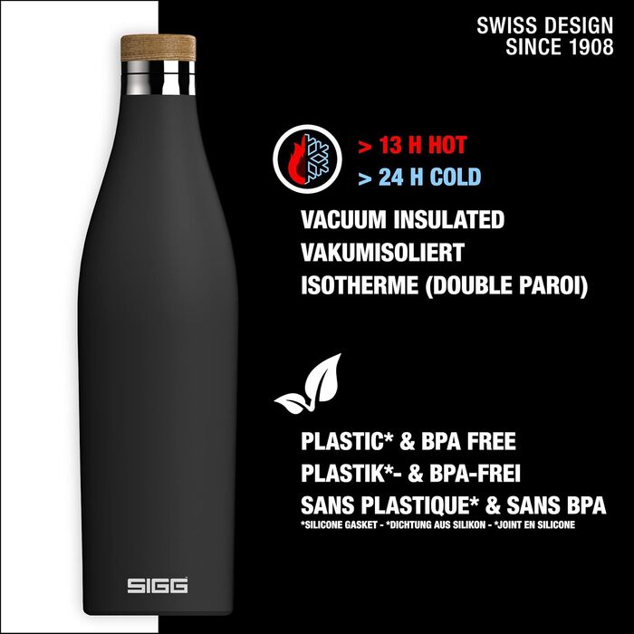 Термобутилка SIGG Meridian, герметична, подвійні стінки з нержавіючої сталі 18/8, бамбукова кришка, BPA і пластику немає, об’єм 0,5/0,7 л