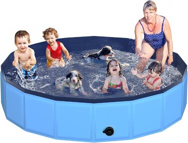 Складаний басейн для собак і дітей CACSPS 240x30 см, жорсткий пластик, синій, нековзний, легкий, портативний, для вулиці та саду
