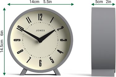 Настільний годинник JONES CLOCKS Venus, круглий, сірий, сучасний ретро-дизайн для столу, полиці, каміна або тумбочки
