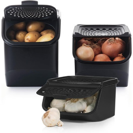Набір контейнерів Tupperware для картоплі, цибулі та часнику PotatoSmart 8,3 л, OnionSmart 5,5 л, GarlicSmart 2,3 л — інноваційні контейнери для зберігання овочів з оптимальною вентиляцією, штабельовані, для посудомийної машини