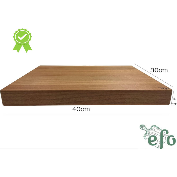 Дерев'яна обробна дошка EFO з бука 40x30x4 см — масивна кухонна дошка для м'яса, хліба та овочів, міцний хакблок XXL